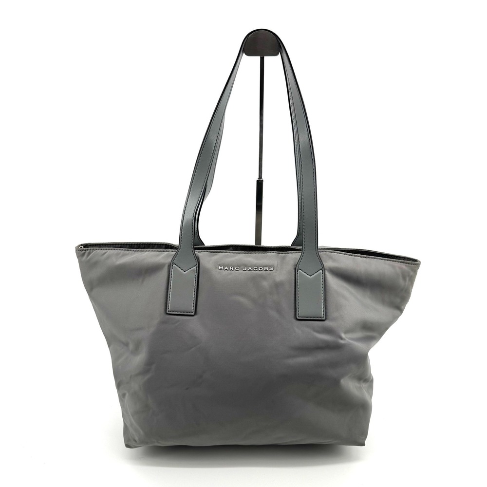 Marc Jacobs Wingman Nylon Tote Bag Large Grey Silver Zip Shoulder Work Purse